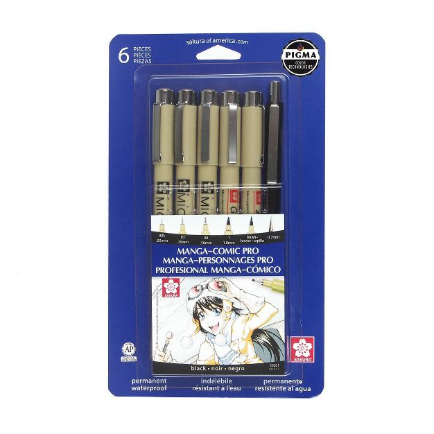 Sakura 6pc Manga Comic Pro Drawing Set - Black Pigma Micron